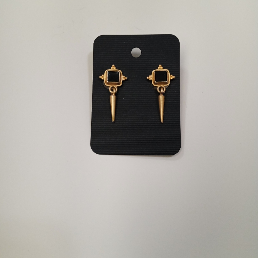 Vintage 1980's Black Enamel / Goldtone Drop Earrings